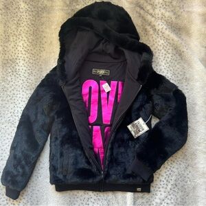 Limited Edition Victoria Secret PINK Fashion Show Black Faux Fur Zip Jacket -NWT